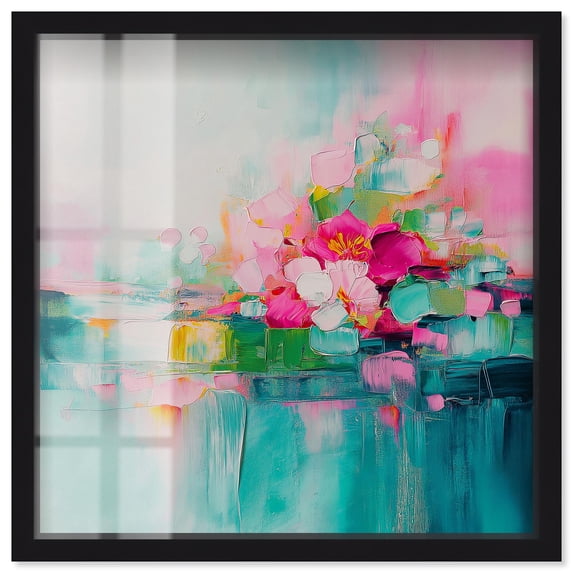 Soulful Green and Pink Shadowbox Print Pastel Wall Decor by Art Remedy, Black Frame, 40 x 40