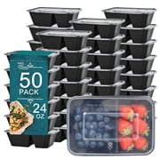 Soulgenix 50 Pack Meal Prep Containers, 2-Compartment Food Storage Containers with Lids, BPA-Free Reusable & Microwave Safe, Stackable Lunch Boxes for Portion Control, Meal Prepping, Leftovers