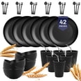 thumbnail interactive-video image 1 of Soulgenix Dinnerware Sets, 42 Pcs Unbreakable Dinnerware Sets for 6, Microwave Dishwasher Safe, Black, 1 of 9
