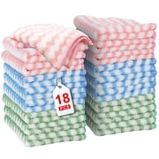 Soulgenix 18 Pack Kitchen Dishcloths, Soft Microfiber Cleaning Cloths, Super Absorbent Coral Fleece Dish Cloths with Wavy Pattern Design, Multicolor