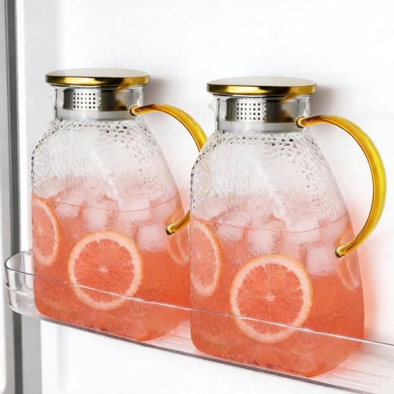 Soulgenix Glass Pitcher, 2-Pack Refrigerator Pitchers with Lid and Handle, Glass Carafe for Hot/Cold Water, Large Iced Tea Pitcher for Coffee, Juice and Homemade Beverage