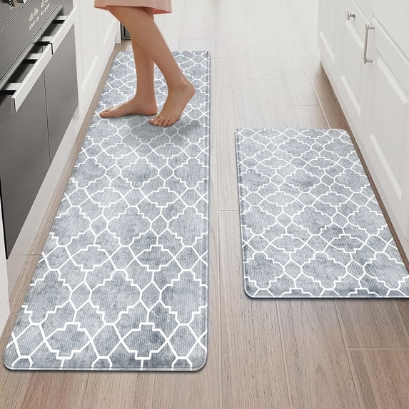 Soulgenix Kitchen Mats Set, 2 Pcs Kitchen Rug 17.3"×29"+17.3"×59", PVC Water Resistant Non-Slip Mats and Rugs for Comfort Standing, 0.4" Thick Anti-Fatigue Rugs for Kitchen Floor/Sink/Laundry Room