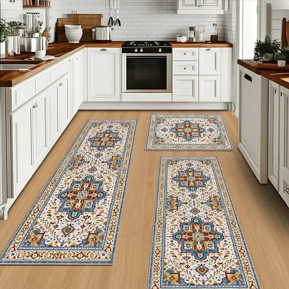 Soulgenix Kitchen Rug Set, 3 Pcs Kitchen Rug with Non Slip Backing for Floor and Hallway Laundry, Kitchen Mats for 20''x32''+20''x47''+20''x59''