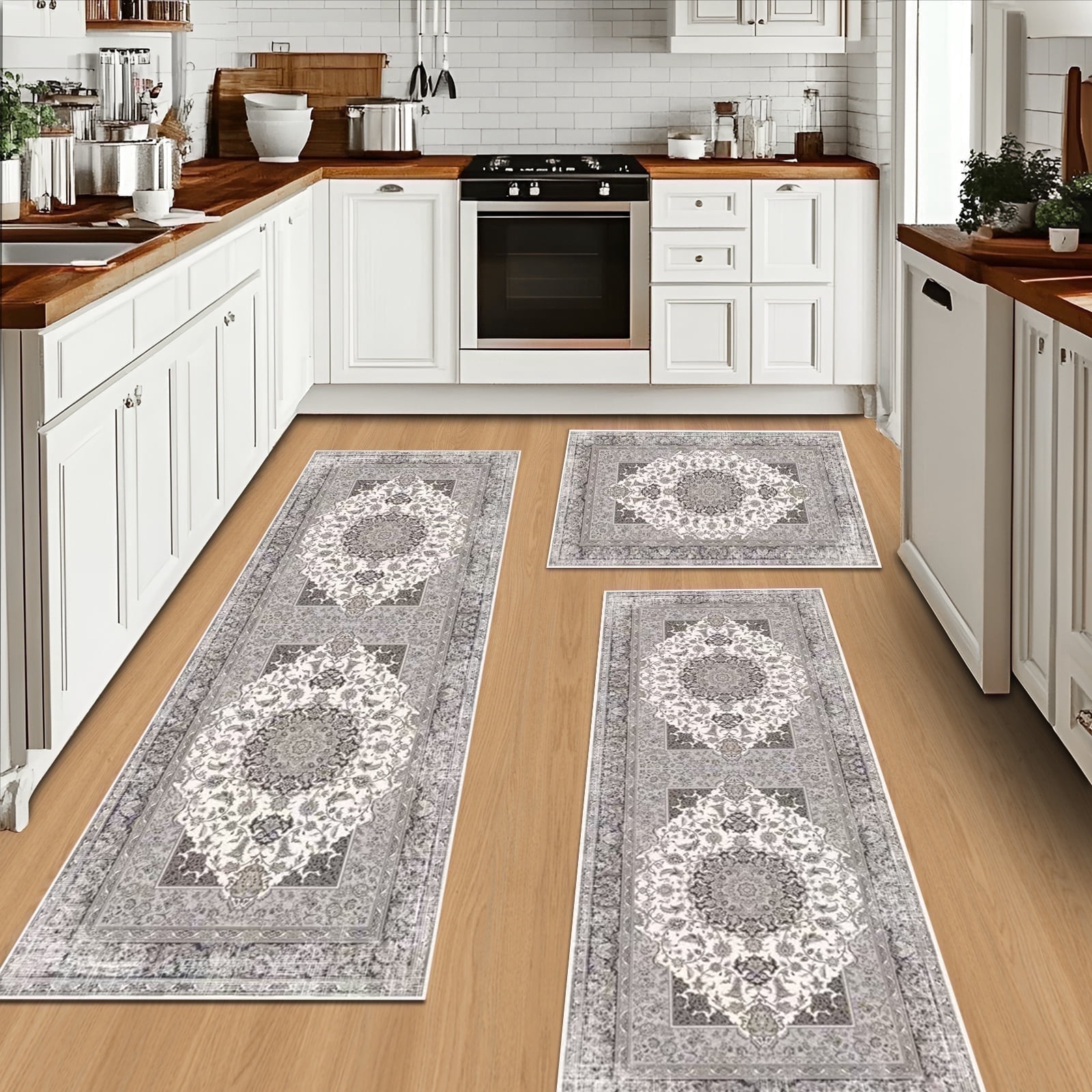 Soulgenix, Kitchen Rug Set, 3 Pcs, Gray Non Slip Backing - Walmart.com
