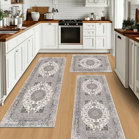 Soulgenix Kitchen Rug Set, 3 Pcs Kitchen Rug with Non Slip Backing for Floor and Hallway Laundry, Kitchen Mats for 20''x32''+20''x47''+20''x59''