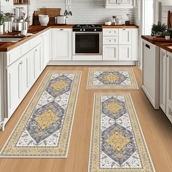 Soulgenix Kitchen Rug Set, 3 Pcs Kitchen Rug with Non Slip Backing for Floor and Hallway Laundry, Kitchen Mats for 20''x32''+20''x47''+20''x59''