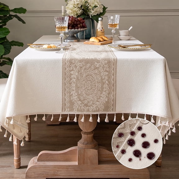 Soulgenix Rectangle Tablecloth, 55"×70"Waterproof Tablecloth with Tassels, Stain-Resistant Premium Fabric Table Cover, Wrinkle-Resistant & Machine Washable, Natural Beige for Dining Room/Parties