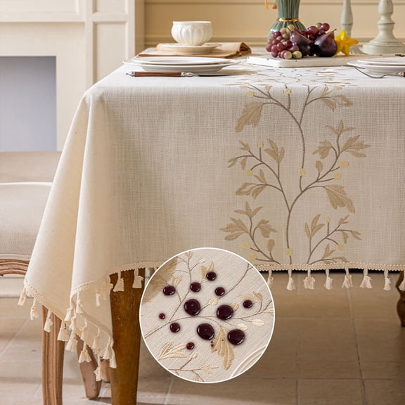 Soulgenix Rectangle Tablecloth, 55"×86"Waterproof Tablecloth with Tassels, Stain-Resistant Premium Fabric Table Cover, Wrinkle-Resistant & Machine Washable, Natural Beige for Dining Room/Parties