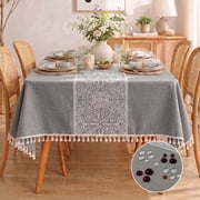 Soulgenix Rectangle Tablecloth, Waterproof Tablecloth with Tassels, Stain-Resistant Premium Fabric Table Cover 55" 70", Wrinkle-Resistant & Machine, Washable, Natural Beige for Dining Room/Parties