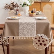 Soulgenix Rectangle Tablecloth, Waterproof Tablecloth with Tassels, Stain-Resistant Premium Fabric Table Cover 55" 86", Wrinkle-Resistant & Machine Washable, Natural Beige for Dining Room/Parties