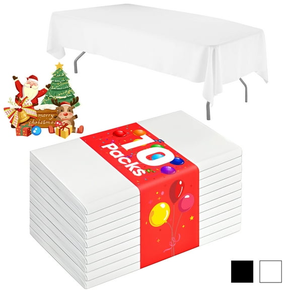 Soulgenix 10 Pack Plastic Tablecloth, 54"x 108" Premium Disposable Table Cover for Christmas Holiday Winter Dinning Parties, Tablecloth for 6ft Tables