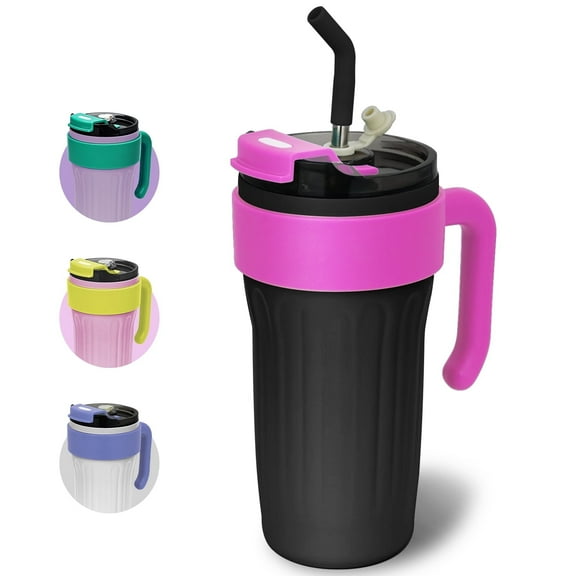 Soulgenix Stain Steel Water Bottle, 2-in-1 Tumbler Travel Mug with Handle and Straw, Leak Resistant, Black