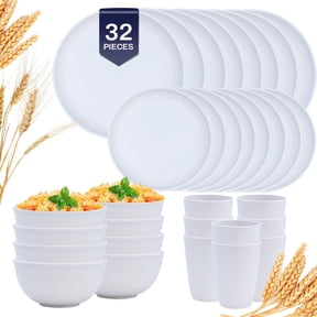 Soulgenix Wheat Straw Dinnerware Sets 32 Pcs, Dinnerware Sets for , Unbreakable Microwave Safe, White