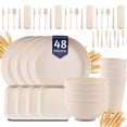 thumbnail image 1 of Soulgenix Wheat Straw Dinnerware Sets, 48 Pcs Unbreakable Dinnerware Sets for 4, Microwave Dishwasher Safe, Beige, 1 of 9