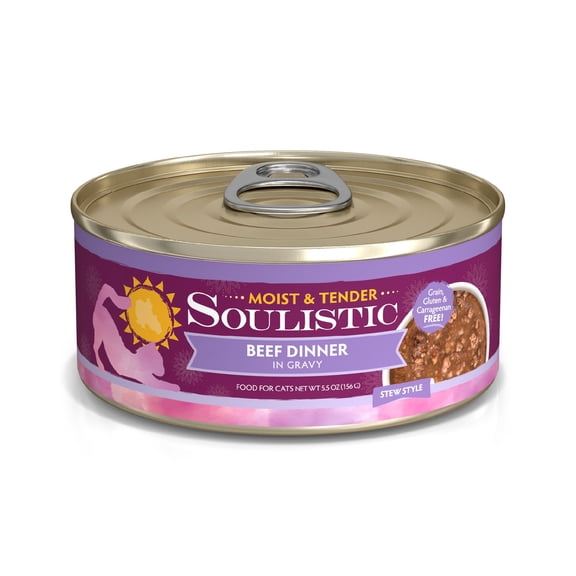 Soulistic Moist & Tender Beef Dinner in Gravy Wet Cat Food, 5.5 oz., Case of 8
