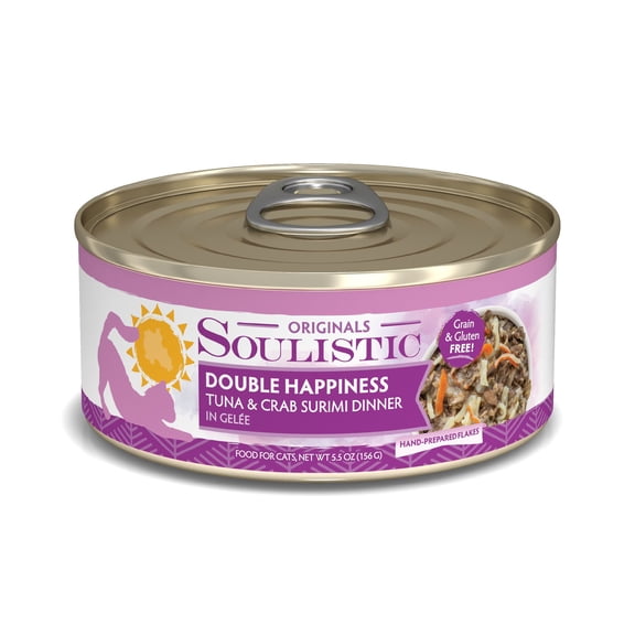 Soulistic Originals Double Happiness Tuna & Crab Surimi Dinner in Gelee Wet Cat Food, 5.5 oz., Case of 8