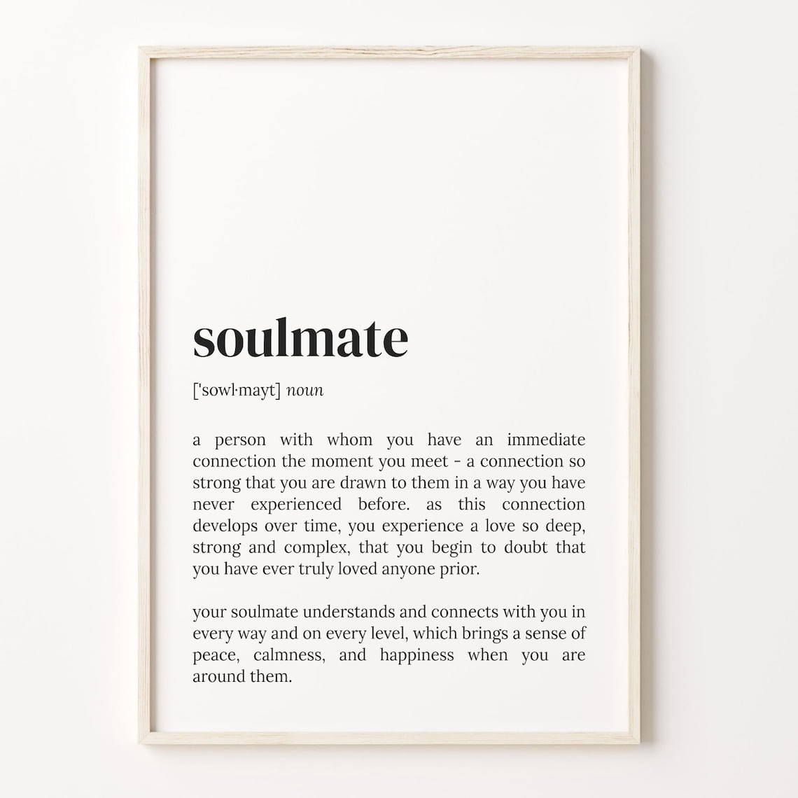 Soulmate Definition Dictionary Wall Art Print, Inspirational Office And ...
