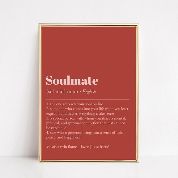 Soulmate Definition Print, Love Day Decor, Last Minute Gift Him, Roman.Tic Wall Art, Print Wall Art UNFRAMED PAPER POSTER, Home Decor, Vintage Gift, Living Room Dercor