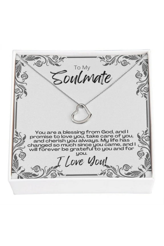 Soulmate Delicate Heart Necklace | To My Soulmate Necklace | Message Card Necklace | Gift for Soulmate | Anniversary Gift for Her