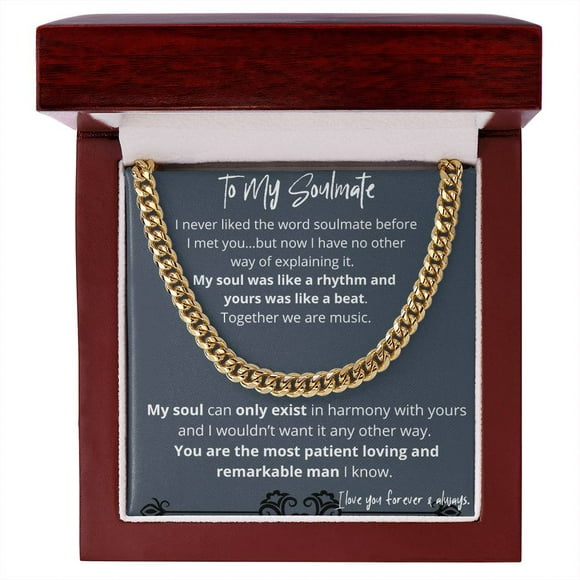 Soulmate Gifts for Men, Romantic Gifts For Him, Unique Gift For Him, Meaningful Gift For Him, Cuban Link Chain, Stainless Steel or Yellow Gold, Message Card & Gift Box