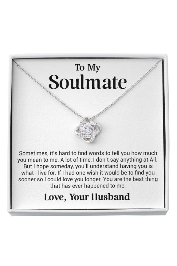 To My Soulmate Girlfriend Fiance Wife Valentine Necklace, A Meaningful Necklace Perfect For Anniversaries Birthdays Valentine V2470, White Love Knot Necklace