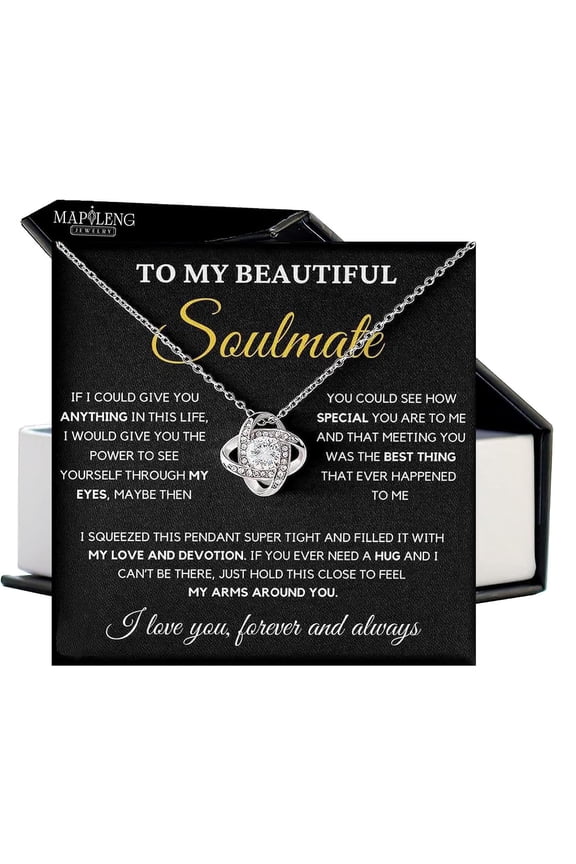 To My Soulmate Necklace For Women, Girlfriend, Presents For Girlfriend, Best Birthday Meaningful Ideas For Wife, Women Romantic Jewelry For Her Anniversary #553, Gold Love Knot Necklace