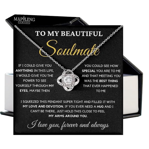 To My Soulmate Necklace For Women, Girlfriend, Presents For Girlfriend, Best Birthday Meaningful Ideas For Wife, Women Romantic Jewelry For Her Anniversary #553, White Love Knot Necklace
