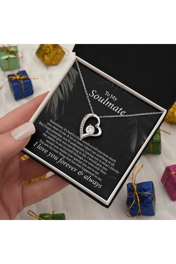 Soulmate Necklace with Meaningful Gift Card Anniversary or Her, Gold Forever Love Necklace