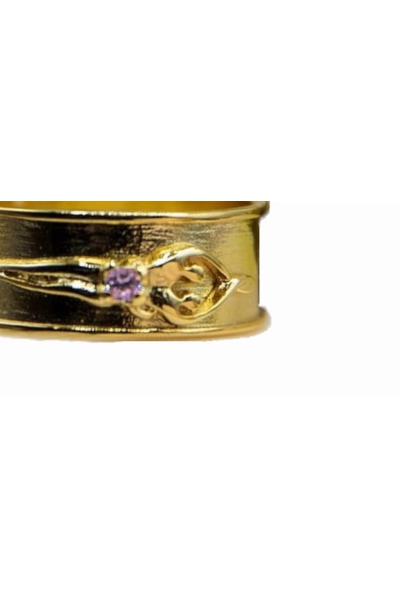 925 Sterling Silver Unisex Soulmate Ring, Gift for Him, Gold Overlay, Amethyst Cubic Zirconia Stone, Size 10