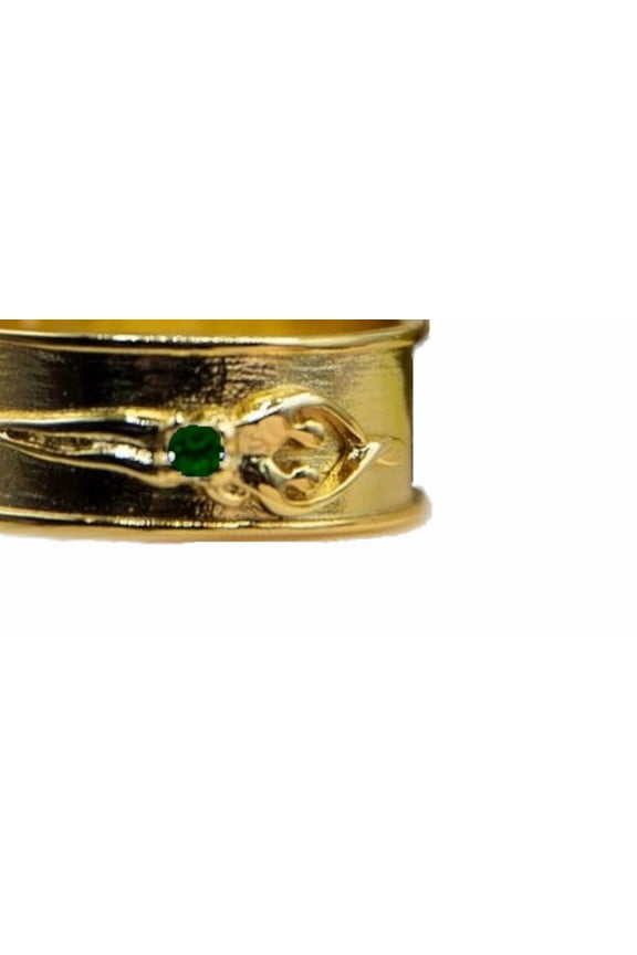 925 Sterling Silver Unisex Soulmate Ring, Gift for Him, Gold Overlay, Emerald Cubic Zirconia Stone, Size 12