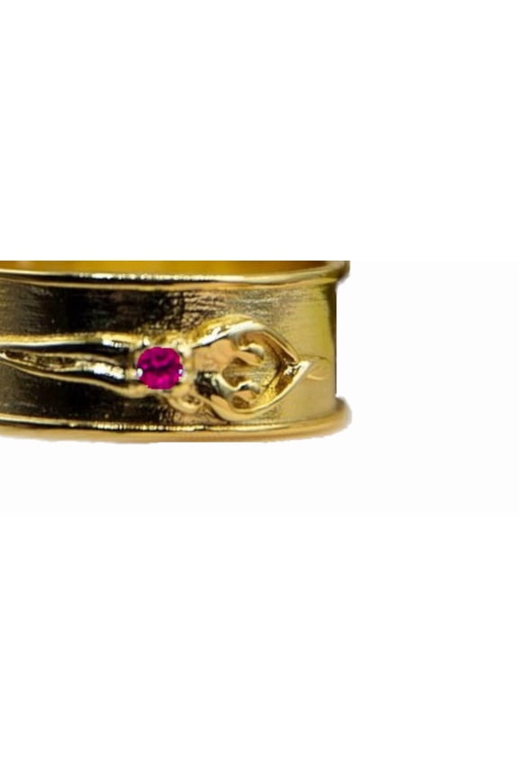 925 Sterling Silver Unisex Soulmate Ring, Gift for Him, Gold Overlay, Ruby Cubic Zirconia Stone, Size 11