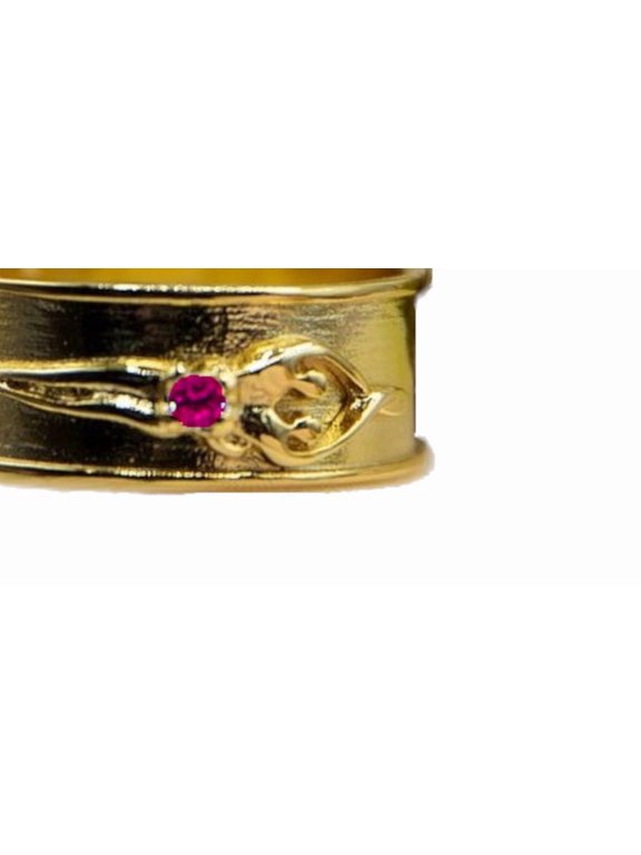 925 Sterling Silver Unisex Soulmate Ring, Gift for Him, Gold Overlay, Ruby Cubic Zirconia Stone, Size 11