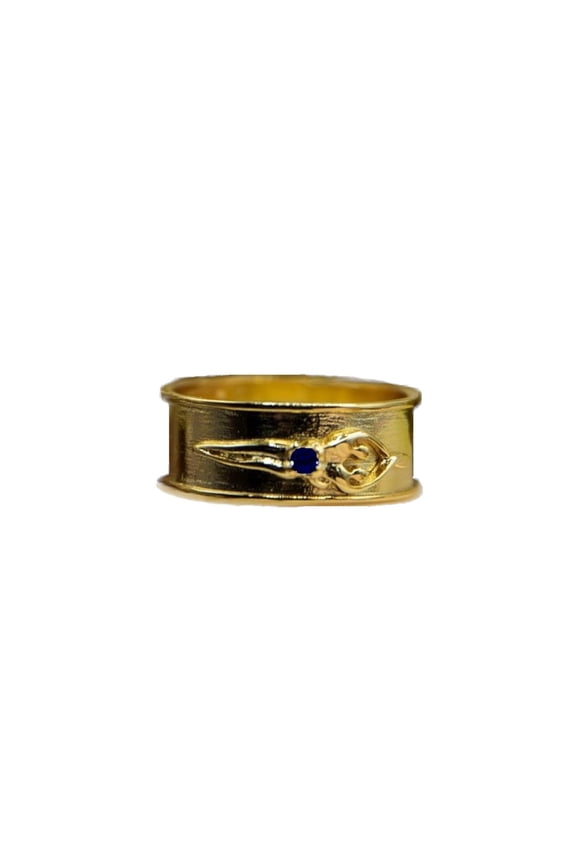 925 Sterling Silver Unisex Soulmate Ring, Gift for Him, Gold Overlay, Sapphire Cubic Zirconia Stone, Size 12