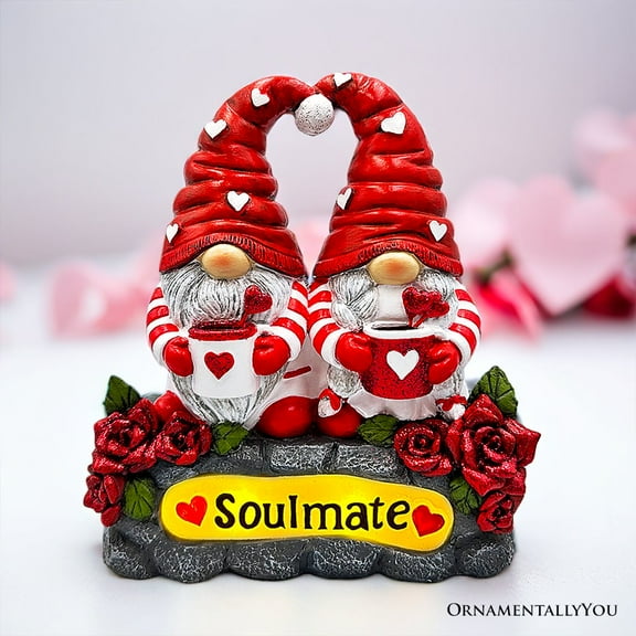 Soulmate Valentine Gnome Couple LED Figurine, 8" Romantic Room Statue Decoration