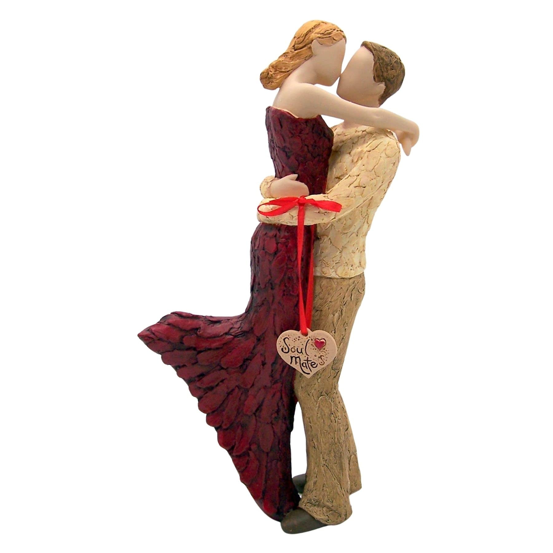 12" Red and Beige Resin Soulmates Embracing Figurine