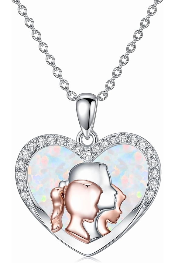 925 Sterling Silver Mother Heart Pendant Necklace Mom Heart Opal Necklace Mom Pendant Necklaces for Mom New Mum Jewelry Gifts for Grandmother Mom Wife-1