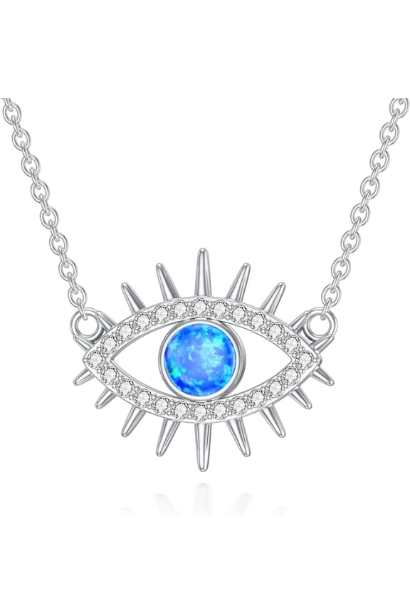 925 Sterling Silver Opal Evil Eye Necklace, Opal Pendant Necklace Pendant Evil Eye Necklace for Women Evil Eye Necklace Jewelry Gift for Women Men