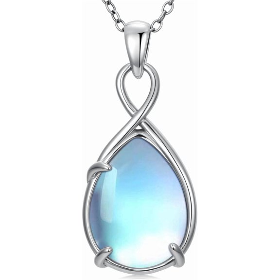 Soulmeet 925 Sterling Silver Small Dainty Drop/Pear Moonstone Simple Pendant Necklace for Women, Womens Jewelry, Birthday Anniversary, with 18+2inch