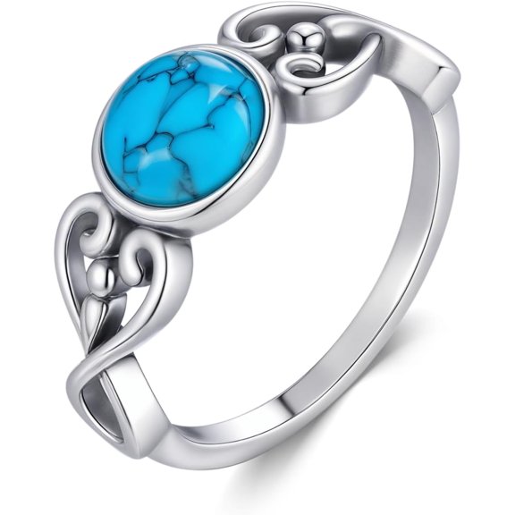 Soulmeet 925 Sterling Silver Turquoise Ring Vintage Victorian Boho Style Oxidized Wrap Round Band Women's Jewelry Gift