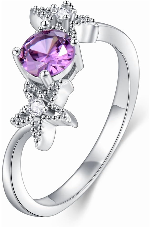 Amethyst Ring 925 Sterling Silver Starfish Accent Birthstone Rings for Women