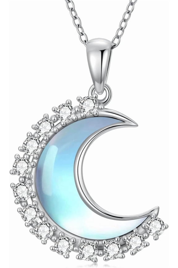 Dainty Moonstone Moon Simple 925 Sterling Silver Pendant Necklace for Women, Jewelry for Women Mother, Birthday Gift, with 18+2inch