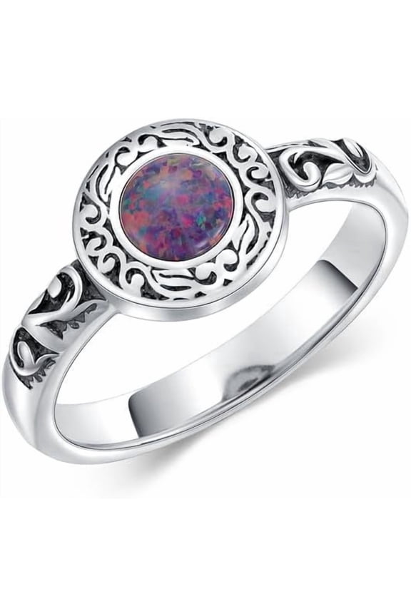 Filigree Opal Rings Gemstone Black Opal Ring 925 Sterling Silver Statement Ring October Birthstone Handmade Jewelry Promise Wedding Bridal Women Rings Gifts