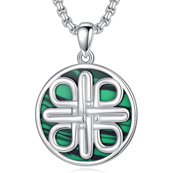 Soulmeet Malachite Celtic Knot Pendant Necklace for Men, 925 Sterling Silver Round Pendant Necklace, Malachite 55.88 + 5.08cm, Standard Sterling Silver, Malachite