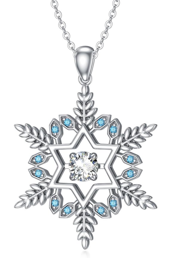 Women's Dancing Moissanite Snowflake Necklace 925 Sterling Silver Diamond Snowflake Pendant, Standard Sterling Silver, No Gemstones