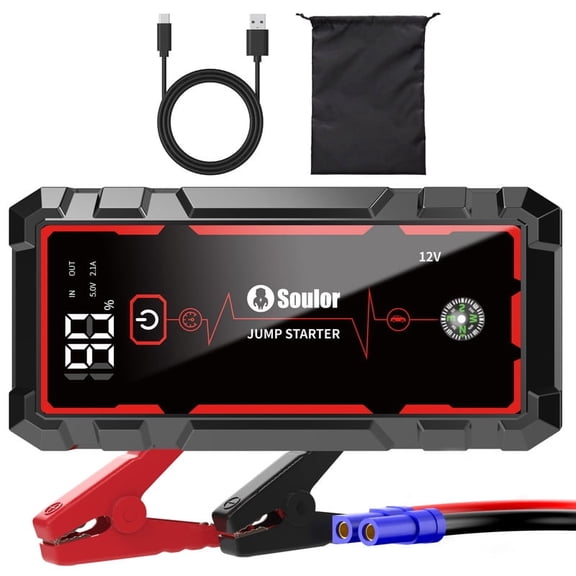 Soulor Car Jump Starters 3000A for 8.0L Gas 4.0L Diesel 12V Lithium Jump Box with 2 USB Ports, LED Light
