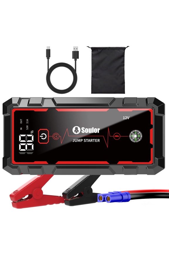 Car Jump Starters 3000A for 8.0L Gas 4.0L Diesel 12V Lithium Jump Box with 2 USB Ports, LED Light