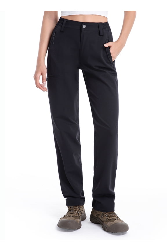 Hiking Pants for Women Water-Resistant Quick-Dry Lightweight with Zipper Pockets & Adjustable Leg Openings for Trekking Camping Travel Black Size 29