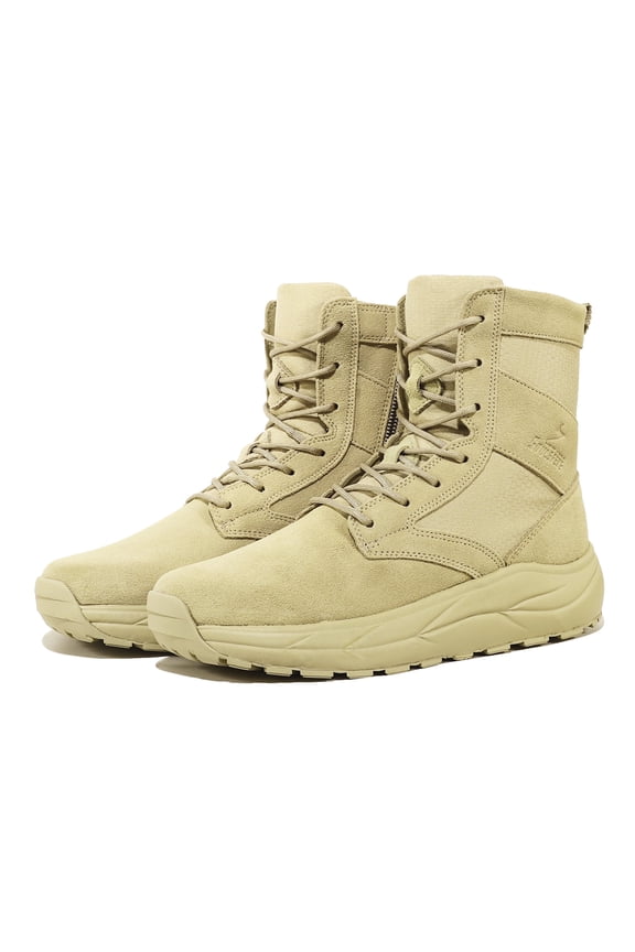 Men's Women's Tactical Boots Lightweight Side Zipper Outdoors Combat Hiking Desert Military Boots Sand Khaki Size 44