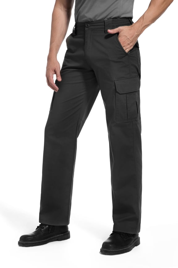 Men's Tactical Work Pants with Water Resistant Fabric Multi-Pocket Cargo Hiking Pants for Outdoor Activities Black Size 36