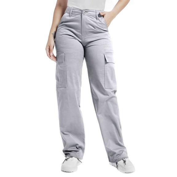 Soulsfeng Women's Baggy Cargo Pants Relaxed Fit Casual Cotton Pants with 6 Pockets Gray Size 4